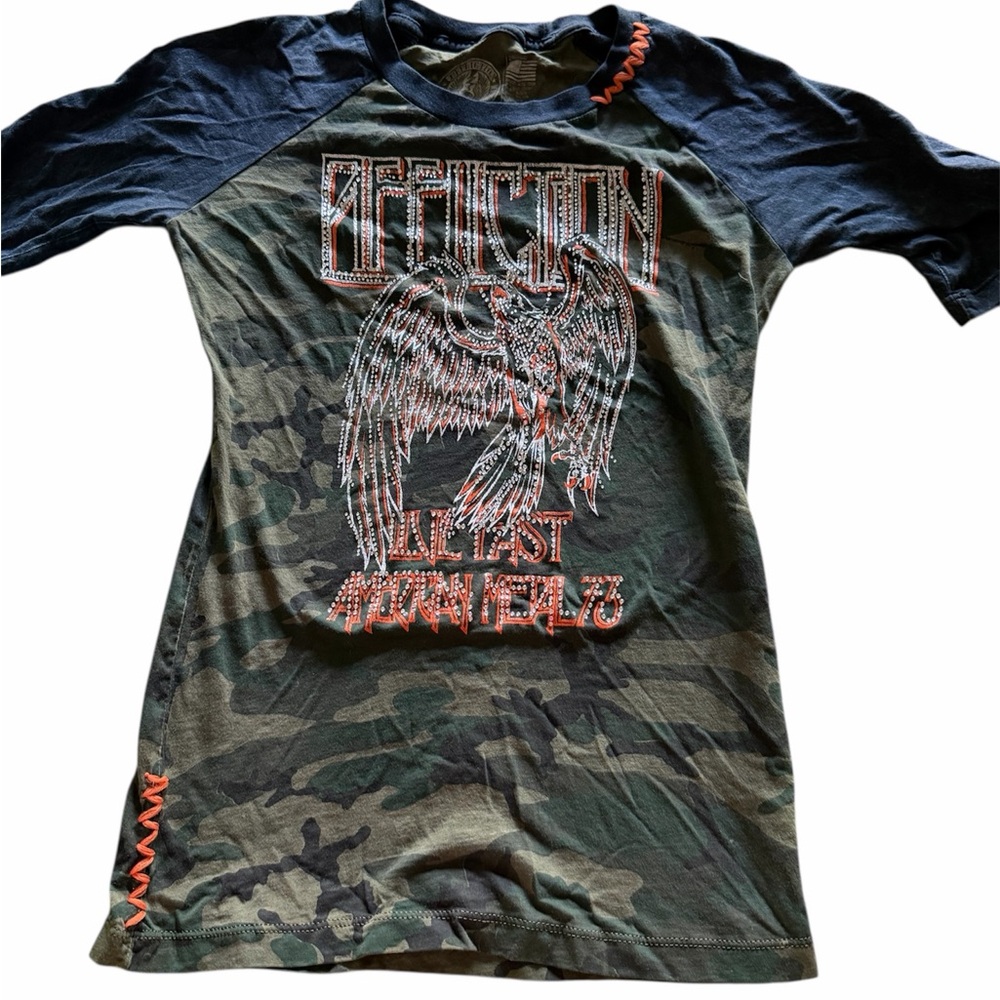 Affliction Camouflage and Black Short Sleeve Tee